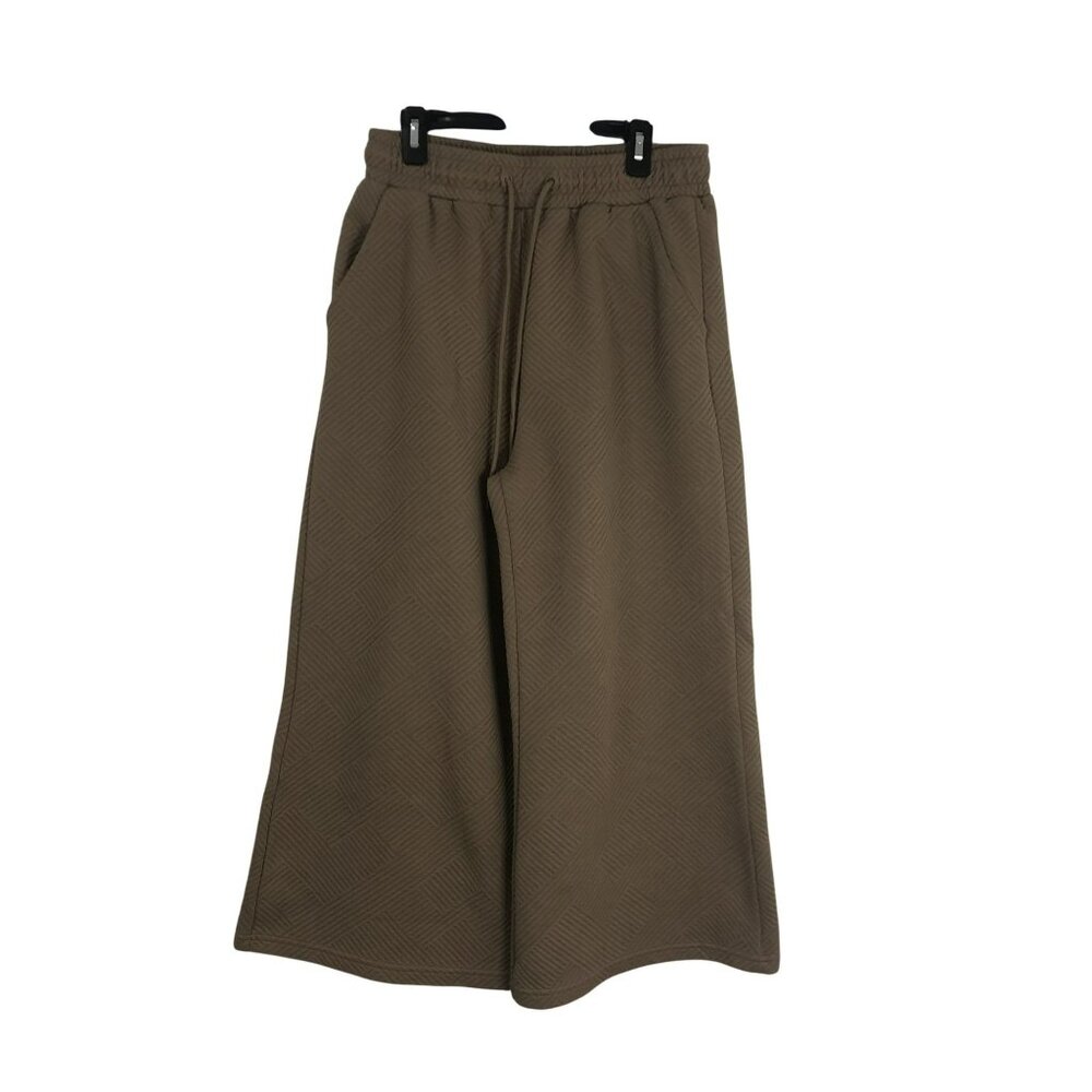 See And Be Seen Pants Wide Leg Longe Textured Olive Green Comfort Wear Sz M
